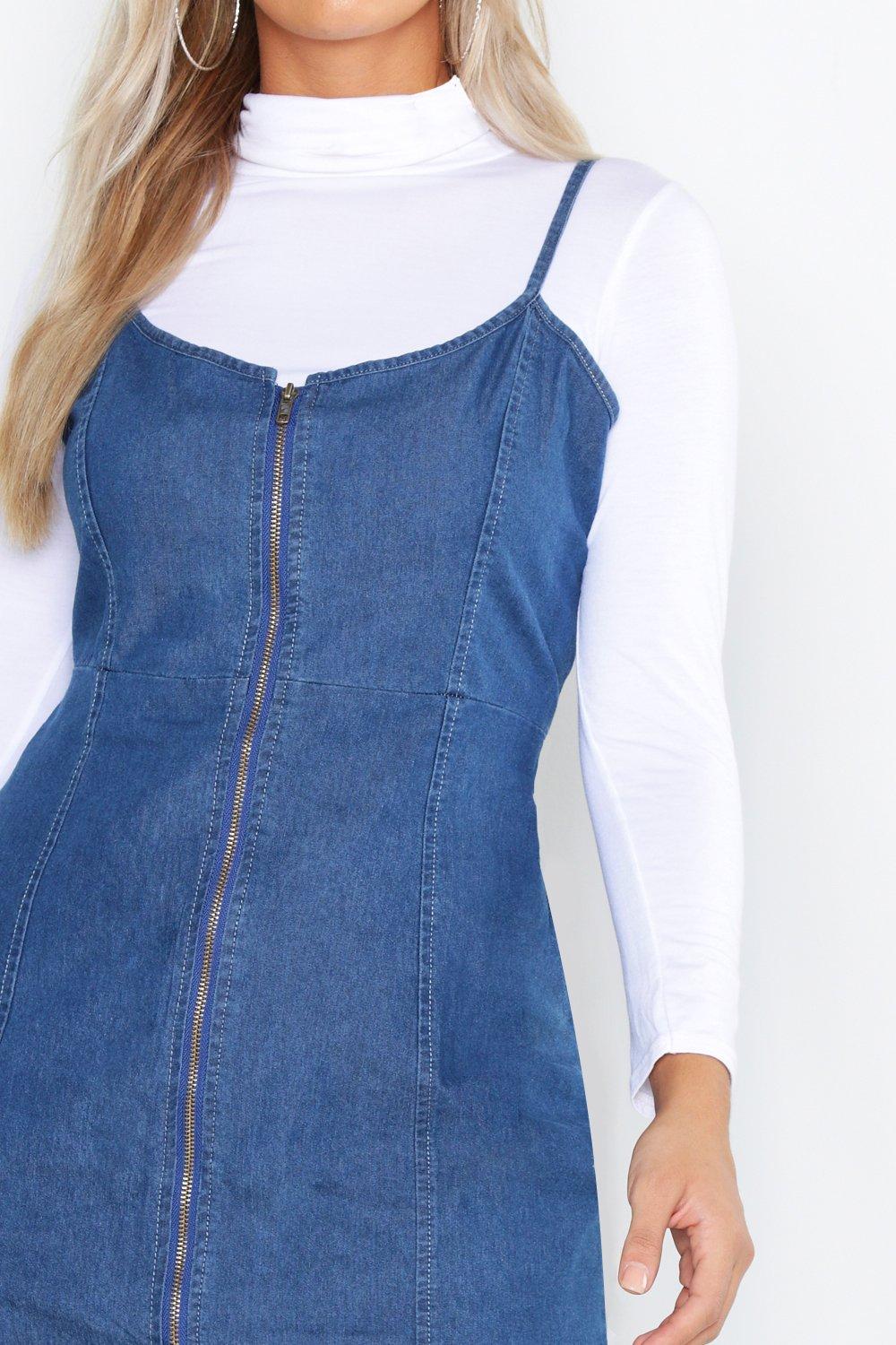 Boohoo denim pinafore outlet dress